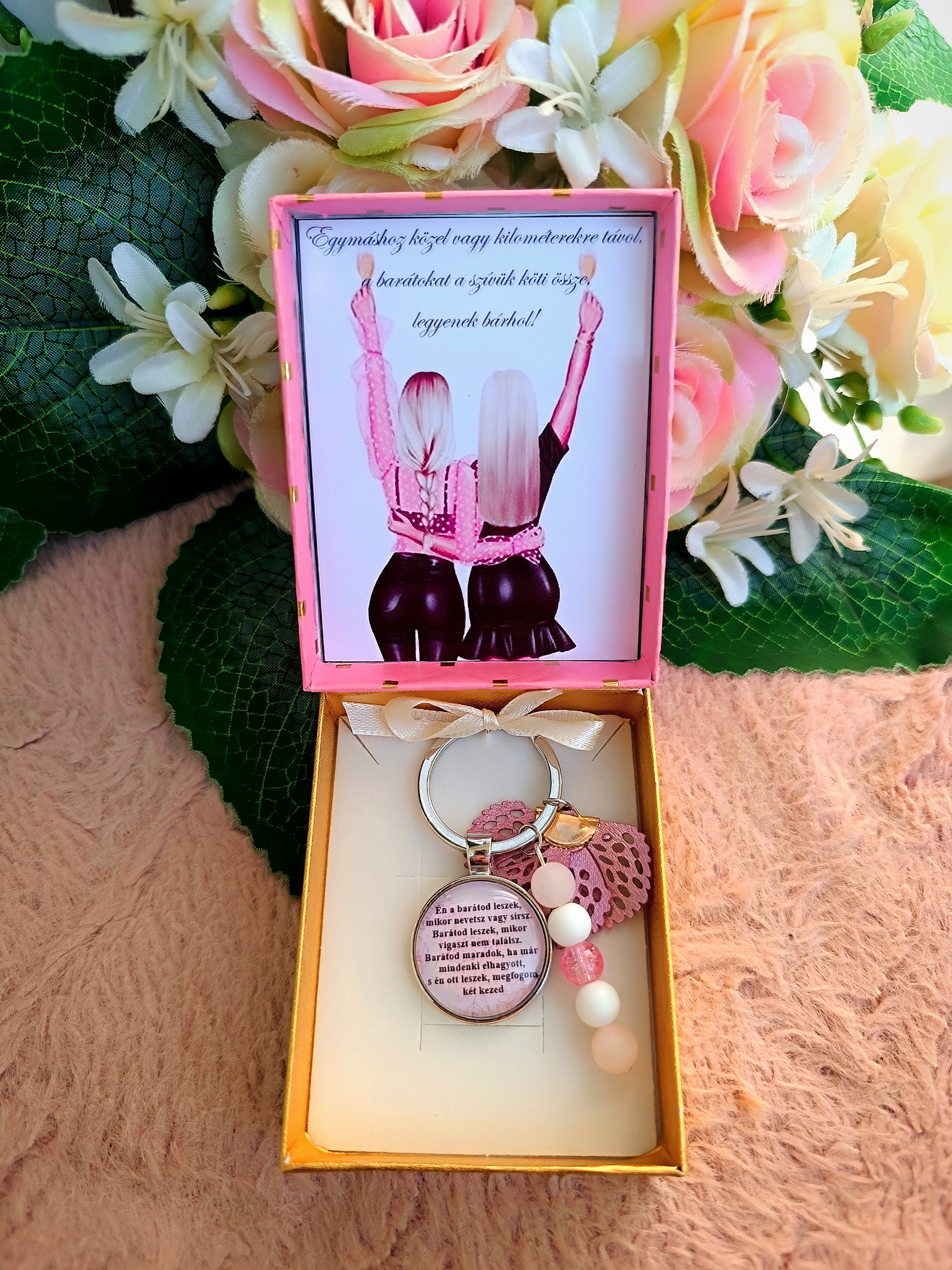 Baratság kulcstartó rózsaszín